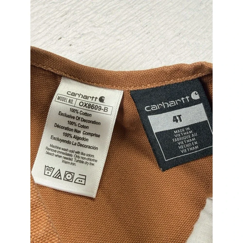 Carhartt 4T Brown Duck Canvas Bib Overalls Double Knee Workwear Farm OX8609-B